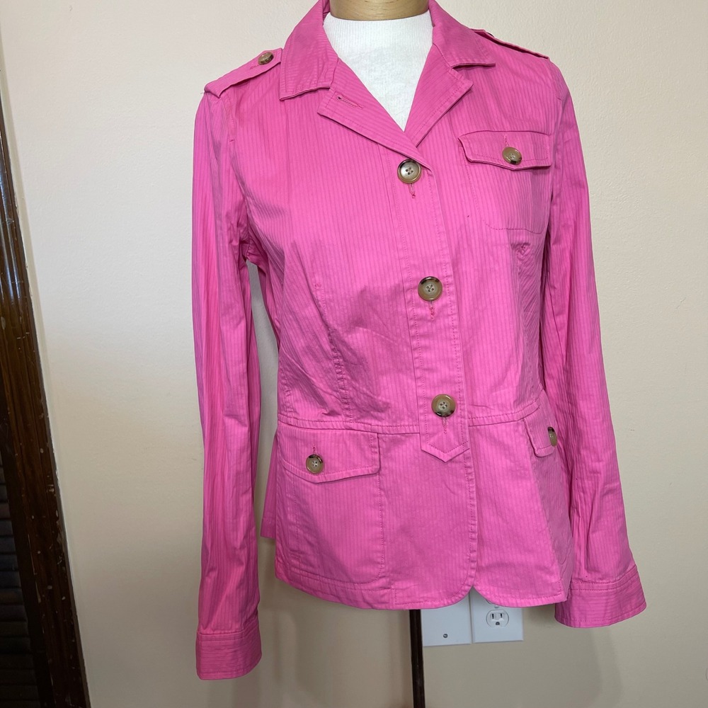 Talbots Womens Pink Ribbed Cotton Utility Safari Jacket Size 10 Epaulettes